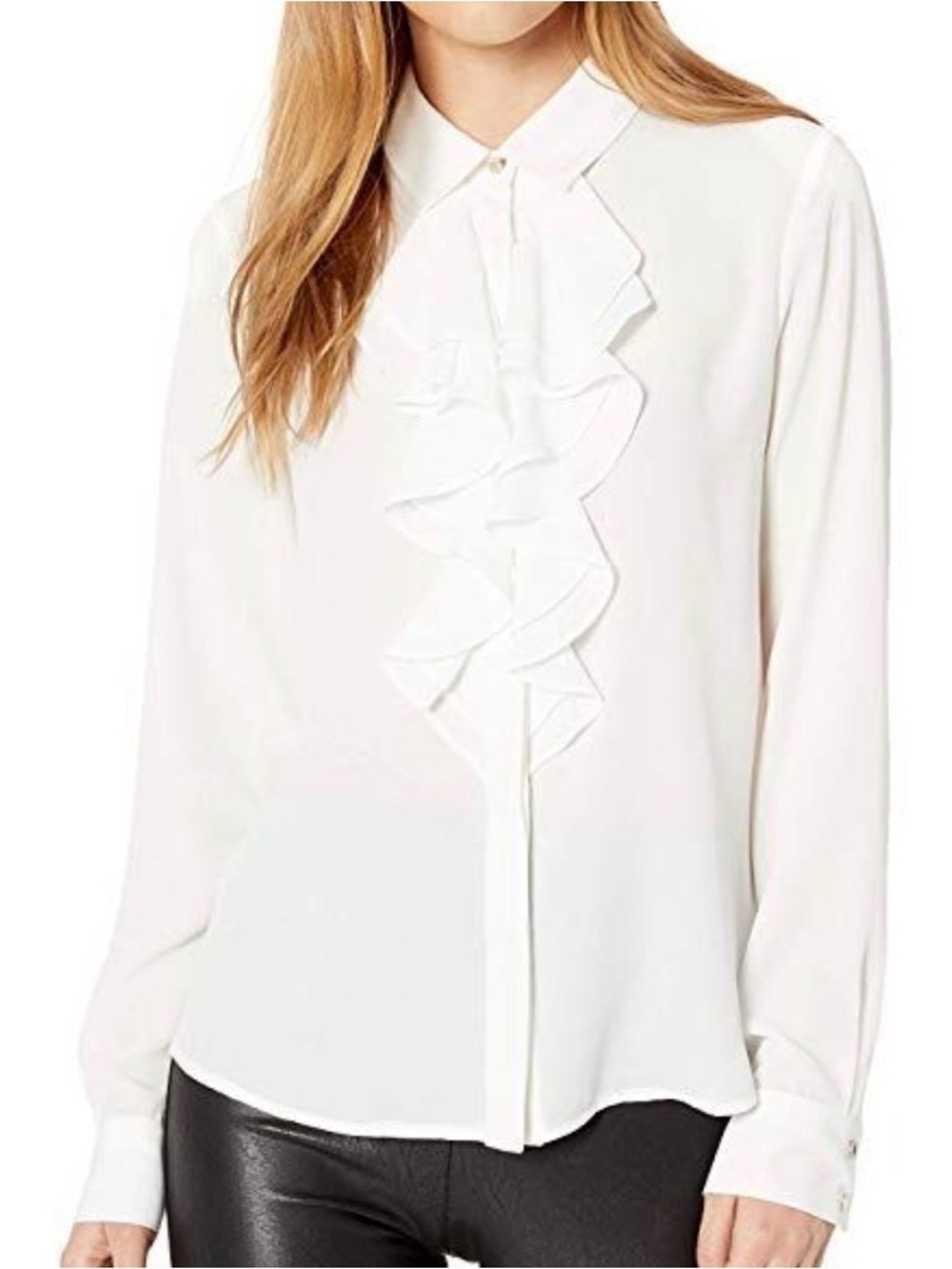 Karl Lagerfeld White Ruffle-Front Button-Down Blouse